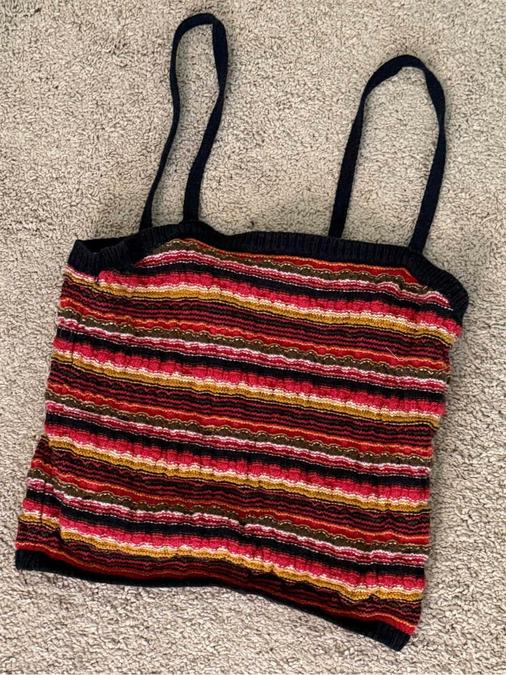 Fairycore Rainbow Striped Crop Crochet Knit Tank Top Tube Straps L - Picture 2 of 7